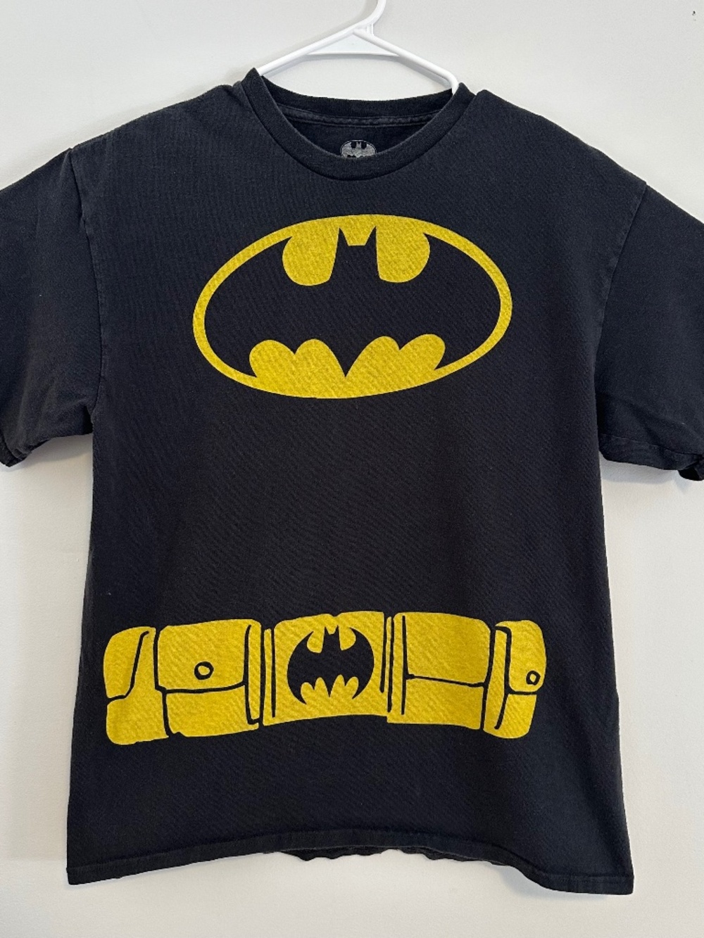 Batman Missing Cape Graphic Print T-Shirt Large Black DC Comics Y2K Short Sleeve